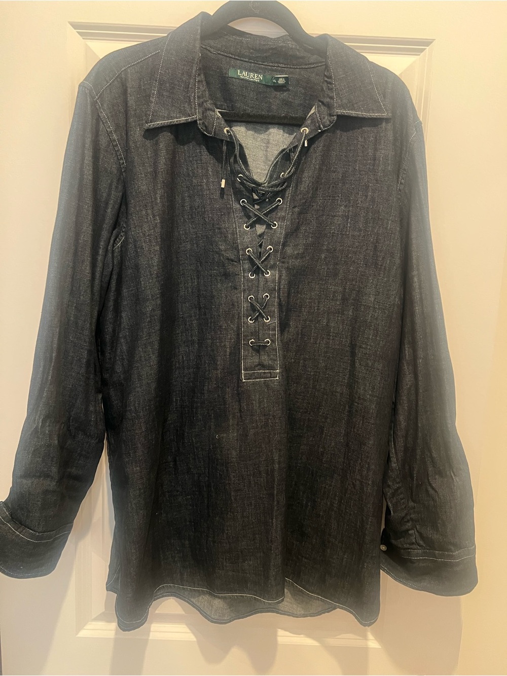 Ralph Lauren Dark Indigo Lace-Up Denim Top